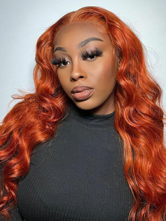 Ginger Orange Bleached Knots 360 Lace Frontal Wig 3D Body Wave Human Hair Wigs