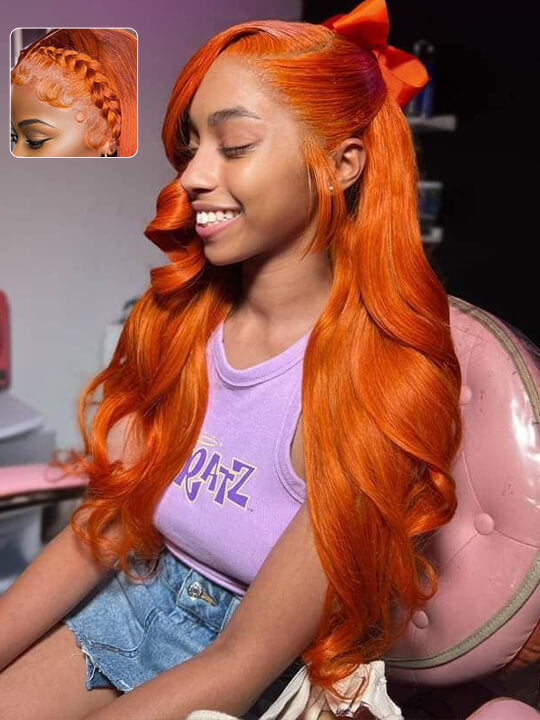 Ginger Orange Bleached Knots 360 Lace Frontal Wig 3D Body Wave Human Hair Wigs