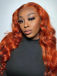 Ginger Orange Bleached Knots 360 Lace Frontal Wig 3D Body Wave Human Hair Wigs