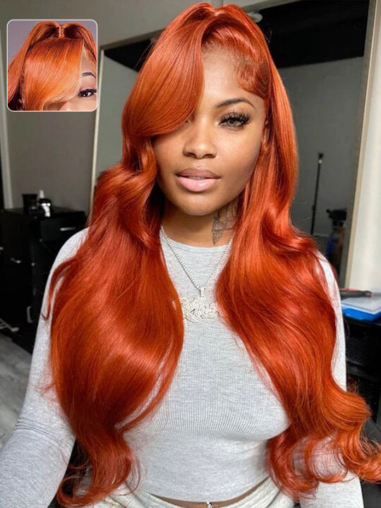 Ginger Orange Bleached Knots 360 Lace Frontal Wig 3D Body Wave Human Hair Wigs