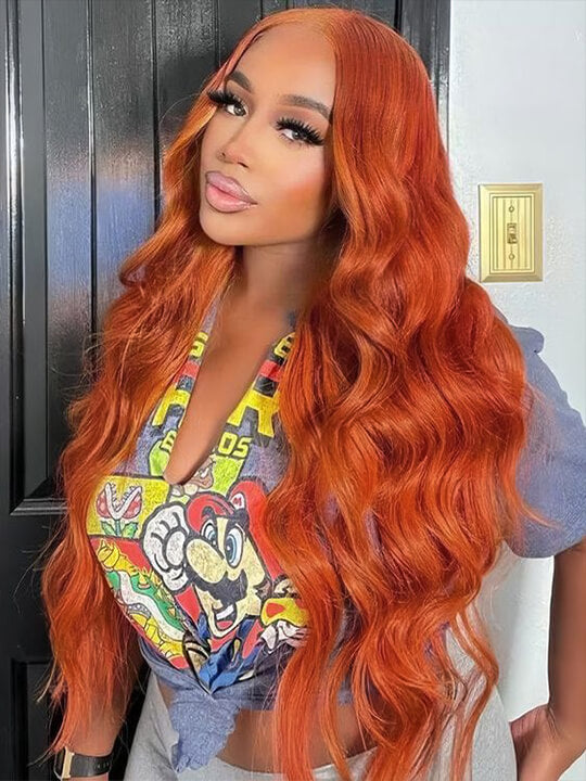 Ginger Orange Bleached Knots 360 Lace Frontal Wig 3D Body Wave Human Hair Wigs