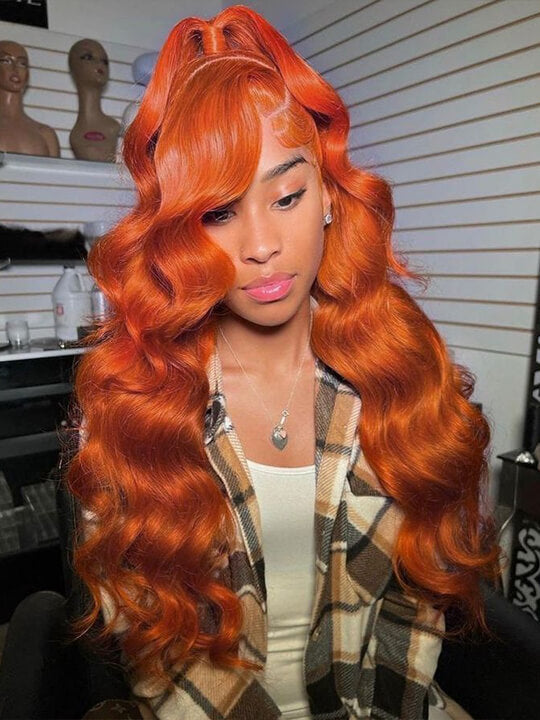 Ginger Orange Bleached Knots 360 Lace Frontal Wig 3D Body Wave Human Hair Wigs