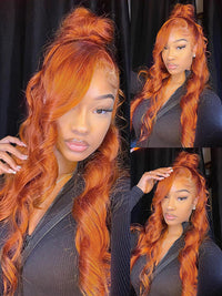 Ginger Orange Bleached Knots 360 Lace Frontal Wig 3D Body Wave Human Hair Wigs