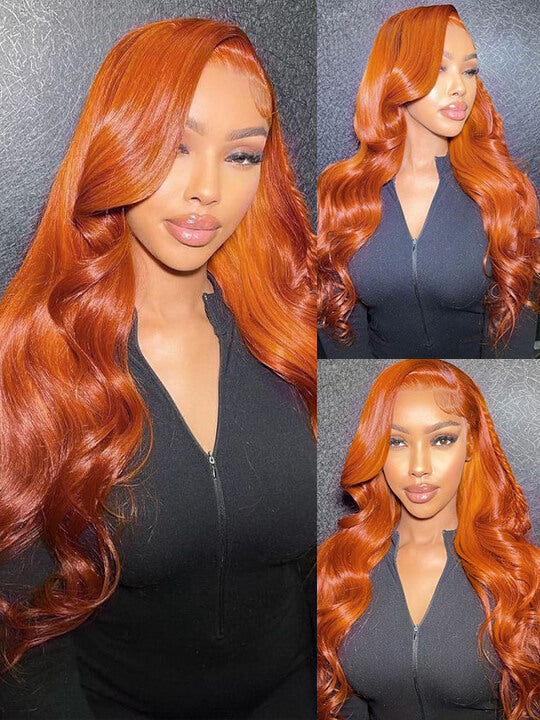 Ginger Orange Bleached Knots 360 Lace Frontal Wig 3D Body Wave Human Hair Wigs