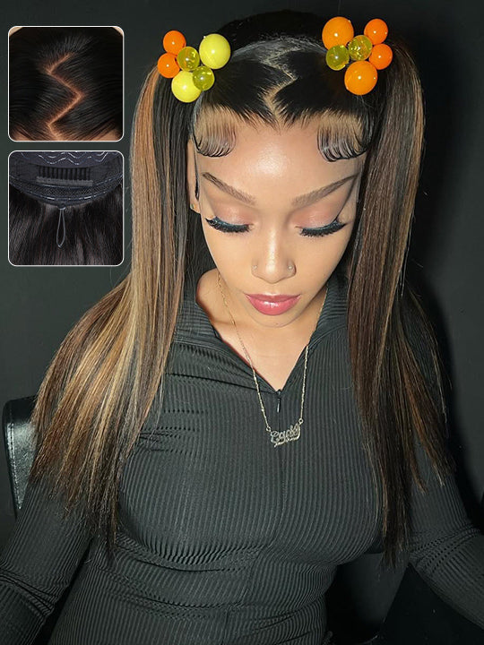Upgraded 10x6 Parting Max Lace Closure Brown Bayalage Straight/Body Wave Glueless Human Hair Wig With Elastic Drawsting