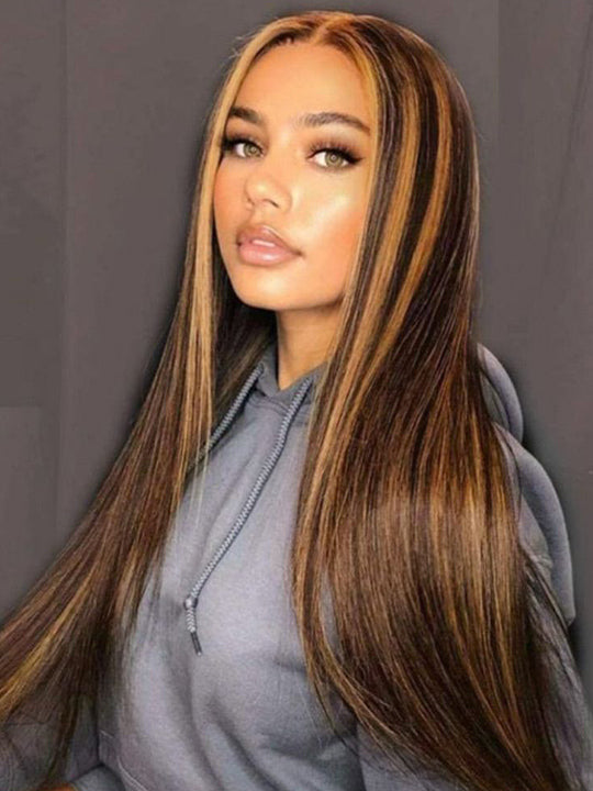 Upgraded 10x6 Parting Max Lace Closure Brown Bayalage Straight/Body Wave Glueless Human Hair Wig With Elastic Drawsting