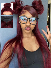 Pull & Go 10x6 Parting Max Lace Closure Burgundy Straight/Body Wave Human Hair Wig With Elastic Drawsting
