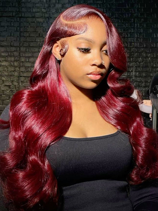Pull & Go 10x6 Parting Max Lace Closure Burgundy Straight/Body Wave Human Hair Wig With Elastic Drawsting