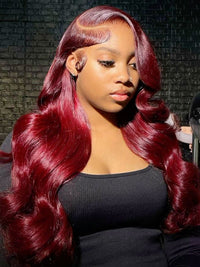 Pull & Go 10x6 Parting Max Lace Closure Burgundy Straight/Body Wave Human Hair Wig With Elastic Drawsting
