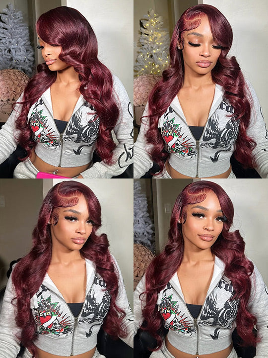 Pull & Go 10x6 Parting Max Lace Closure Burgundy Straight/Body Wave Human Hair Wig With Elastic Drawsting