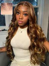 Pull & Go Quick Glueless 10x6 Parting Max Lace Closure Highlight Brown Straight/Body Wave Human Hair Wig With Elastic Drawsting