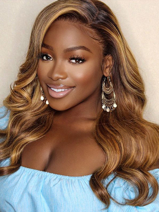 Pull & Go Quick Glueless 10x6 Parting Max Lace Closure Highlight Brown Straight/Body Wave Human Hair Wig With Elastic Drawsting