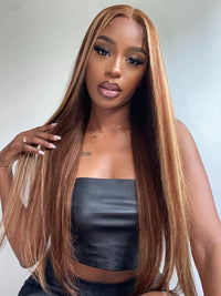 P4/27 Honey Blonde Highlight Straight Hair 13x4 13x6 Full Lace Frontal Human Hair Wigs