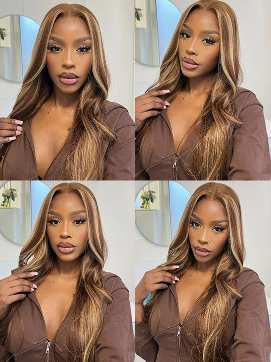 Pull & Go Quick Glueless 10x6 Parting Max Lace Closure Highlight Brown Straight/Body Wave Human Hair Wig With Elastic Drawsting