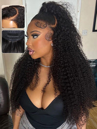 Kinky Curly Hair 13x6 Lace Frontal Wig Pull Go Drawstring Transparent Lace Frontal Wigs