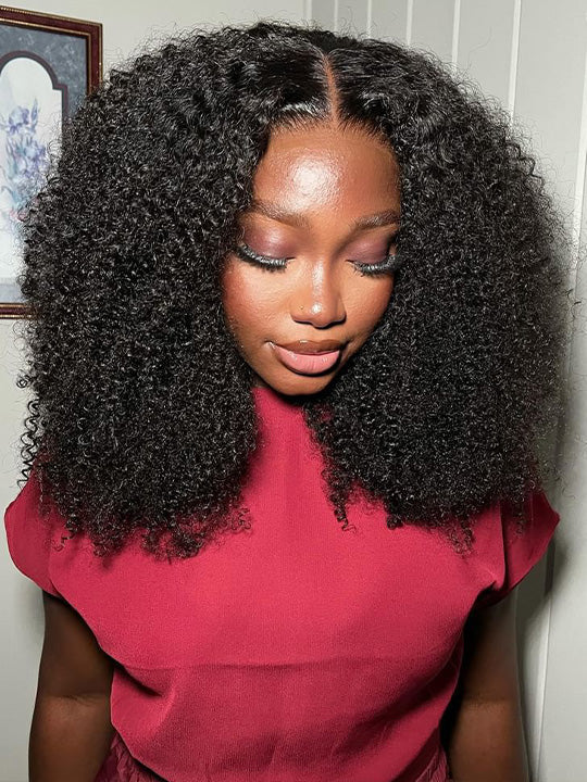 Kinky Curly Hair 13x4 HD Lace Frontal Wig Pre Plucked Pull and Go Glueless Real HD Lace Wig