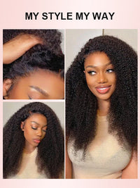Kinky Curly Hair 13x6 Lace Frontal Wig Pull Go Drawstring Transparent Lace Frontal Wigs