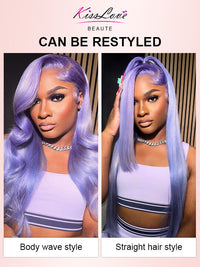 Lavender Hair Loose Body Wave 13x4 Lace Front Wig Pre Bleached Colored Human Hair Wigs