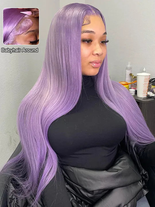Lavender Hair Loose Body Wave 13x4 Lace Front Wig Pre Bleached Colored Human Hair Wigs