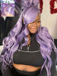 Lavender Hair Loose Body Wave 13x4 Lace Front Wig Pre Bleached Colored Human Hair Wigs
