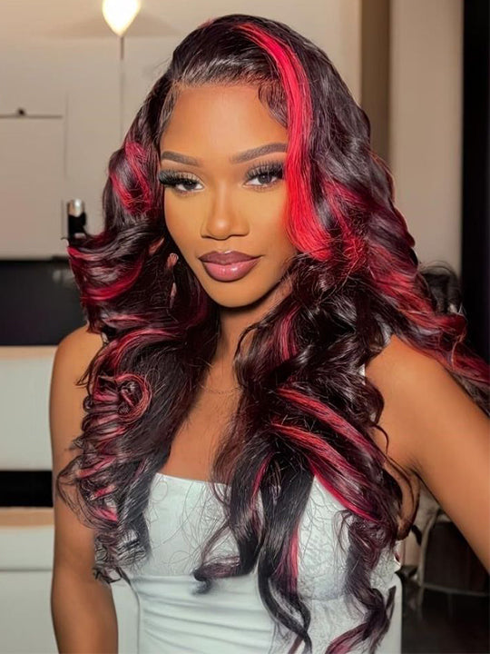 Red Highlight Wig 3D Body Wave 5x5 13x4 13x6 Lace Frontal Human Hair Wigs 180% Density