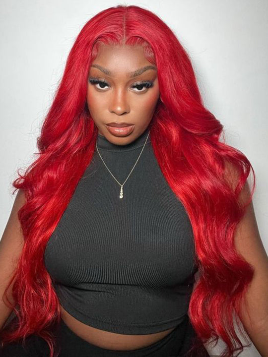 Red Wig Dyed From 613 Blonde Hair 13x4 HD Lace Front Human Hair Wigs 180% Density