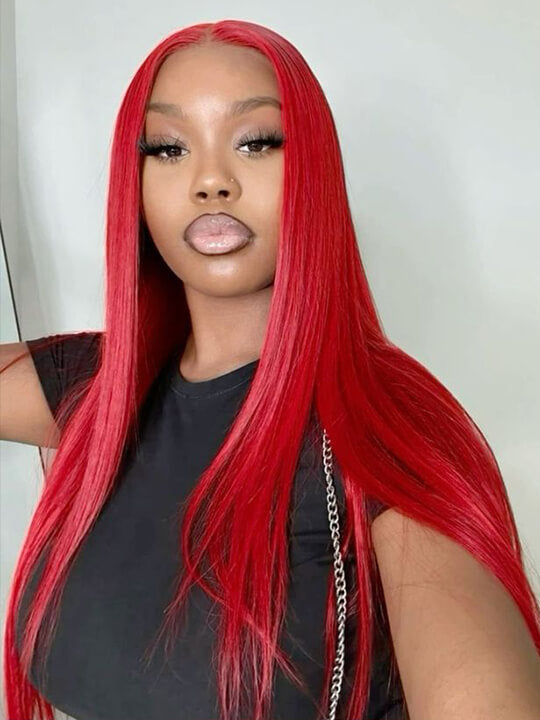 Red Wig Dyed From 613 Blonde Hair 13x4 HD Lace Front Human Hair Wigs 180% Density