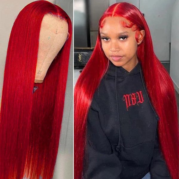 Red Wig Dyed From 613 Blonde Hair 13x4 HD Lace Front Human Hair Wigs 180% Density