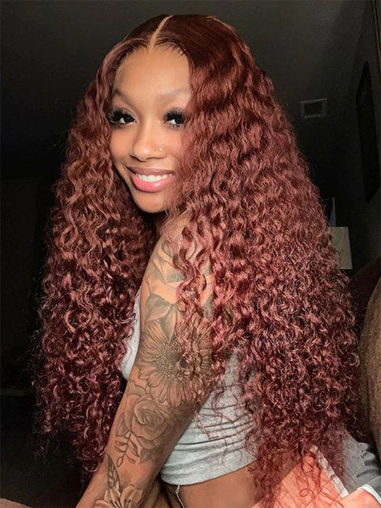 #33 Reddish Brown Bleached Knots 360 Lace Frontal Wig Deep Wave Human Hair Wigs
