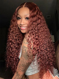 #33 Reddish Brown Bleached Knots 360 Lace Frontal Wig Deep Wave Human Hair Wigs