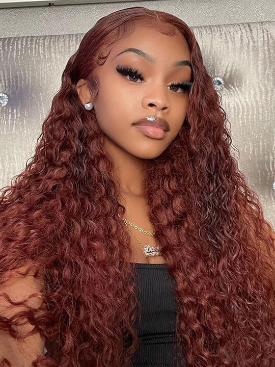 #33 Reddish Brown Bleached Knots 360 Lace Frontal Wig Deep Wave Human Hair Wigs