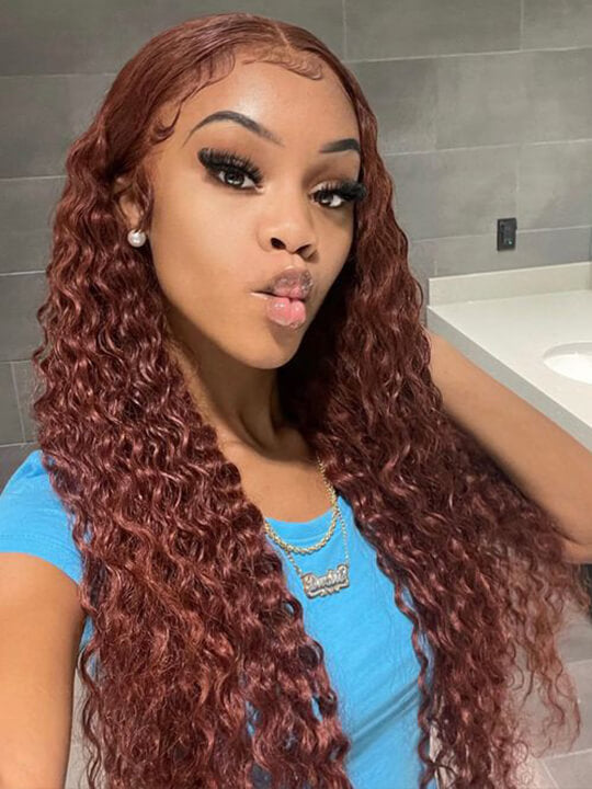 #33 Reddish Brown Bleached Knots 360 Lace Frontal Wig Deep Wave Human Hair Wigs