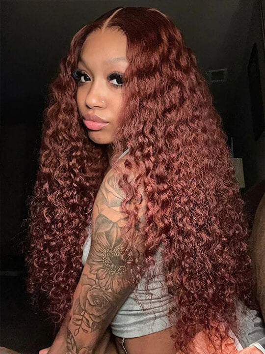 #33 Reddish Brown Bleached Knots 360 Lace Frontal Wig Deep Wave Human Hair Wigs