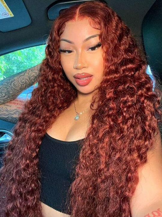 #33 Reddish Brown Bleached Knots 360 Lace Frontal Wig Deep Wave Human Hair Wigs