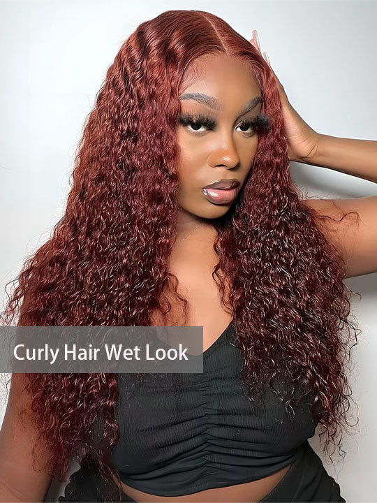 Kisslove #33 Reddish Brown Kinky Curly Hair Invisi Drawstring 360 Glueless Lace Wigs