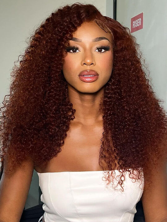 Pre Cut Reddish Brown Curly Hair 5x5 13x4 Lace Front Wig Red Brown Color Human Hair Wigs