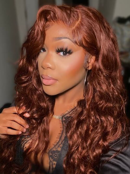 Kisslove Pre-Everything Reddish Brown Wig 3D Body Wave Invisi Drawstring 360 Lace Wigs Human Hair