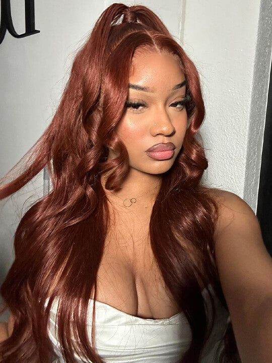 Kisslove Pre-Everything Reddish Brown Wig 3D Body Wave Invisi Drawstring 360 Lace Wigs Human Hair