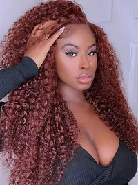 Pre Cut Reddish Brown Curly Hair 5x5 13x4 Lace Front Wig Red Brown Color Human Hair Wigs
