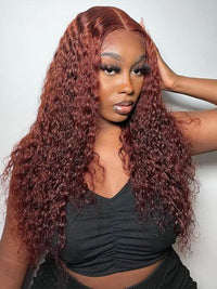Pre Cut Reddish Brown Curly Hair 5x5 13x4 Lace Front Wig Red Brown Color Human Hair Wigs
