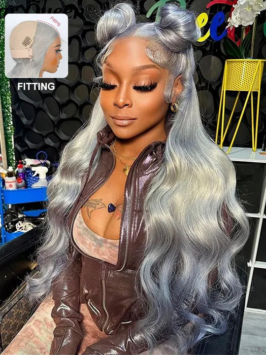 Kisslove Silver Grey 3D Body Wave Pre-Everything 360 Lace Frontal Wig With Invisi-Drawstring Cap