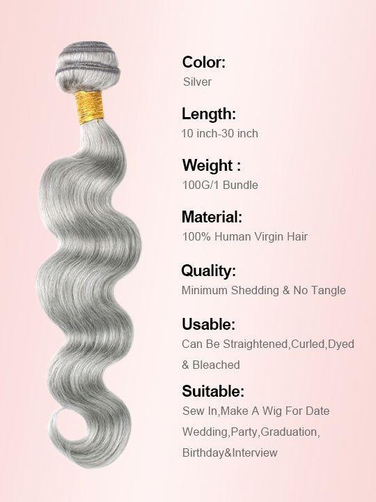Silver Grey Bundles With 5x5 13x4 Lace Frontal Closure Body Wave Human Hair