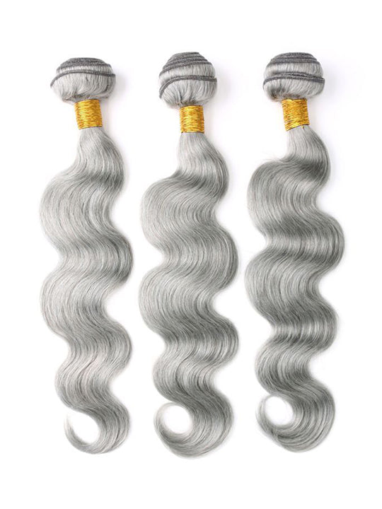 Silver Grey Bundles With 5x5 13x4 Lace Frontal Closure Body Wave Human Hair