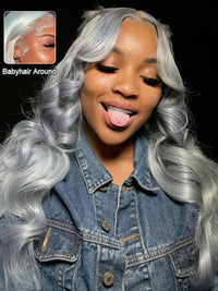 Silver Color 3D Body Wave 13x4 Lace Frontal Wig Pre Bleached Barbie Hair Style Human Hair Wigs