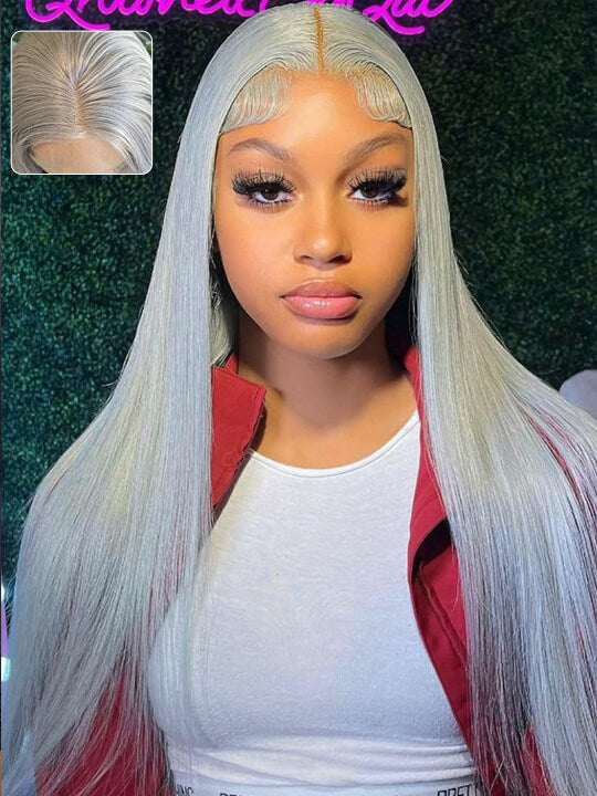 Silver Color 3D Body Wave 13x4 Lace Frontal Wig Pre Bleached Barbie Hair Style Human Hair Wigs
