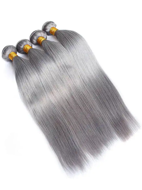 Silver Grey Bundles With 5x5 13x4 Lace Frontal Closure Straight Human Hair