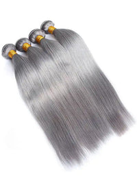 Silver Grey Bundles With 5x5 13x4 Lace Frontal Closure Straight Human Hair