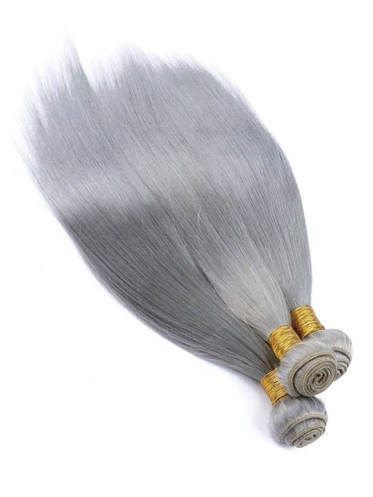 Silver Grey Bundles With 5x5 13x4 Lace Frontal Closure Straight Human Hair