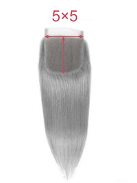 Silver Grey Bundles With 5x5 13x4 Lace Frontal Closure Straight Human Hair