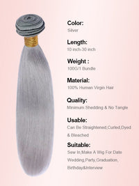 Silver Grey Bundles With 5x5 13x4 Lace Frontal Closure Straight Human Hair